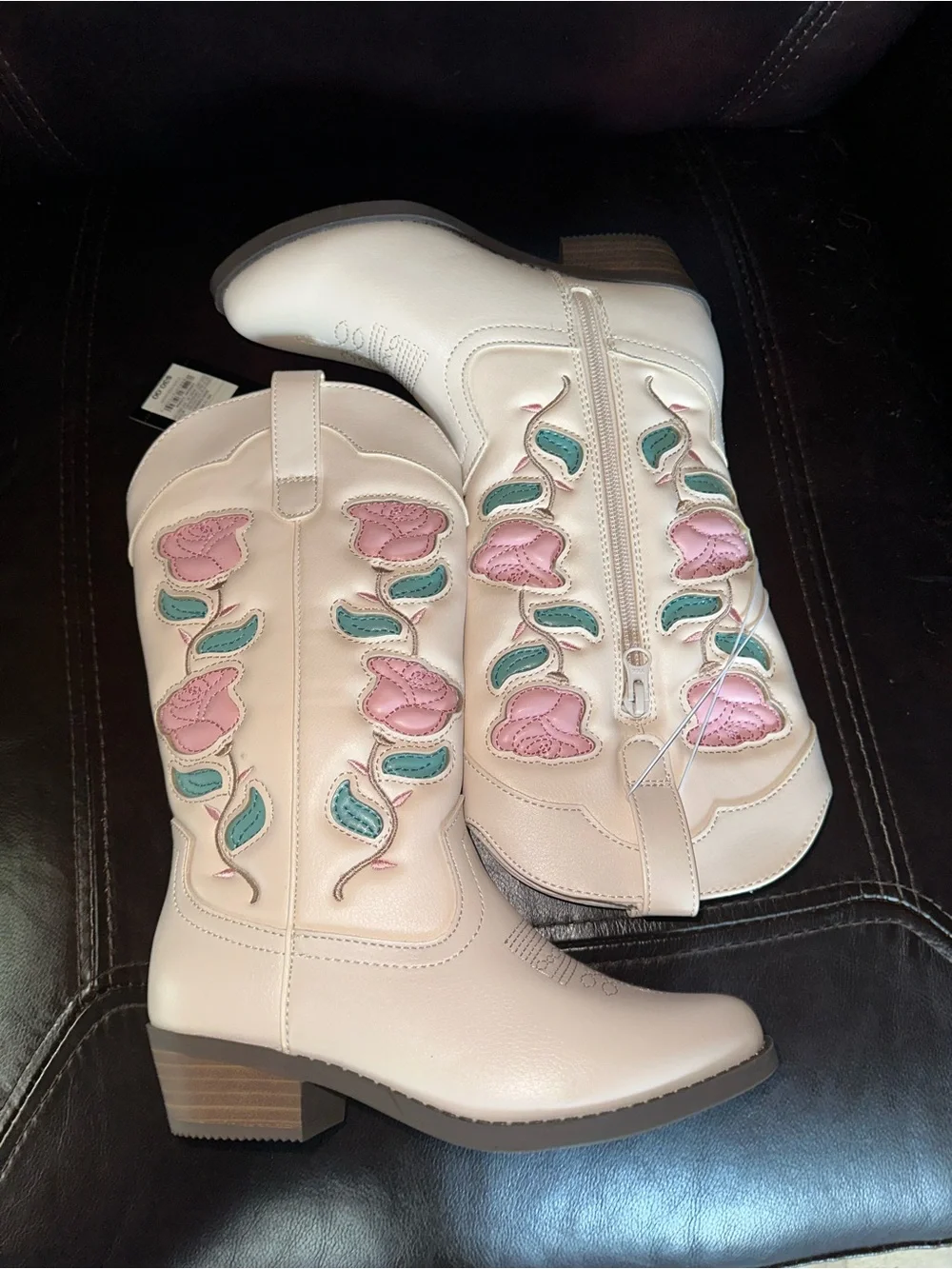 Girls Floral Embroidered Western Boots - Pink